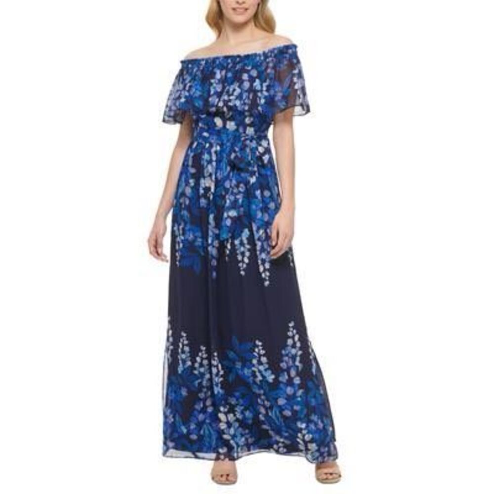 Eliza J Womens Chiffon Off the Shoulder Maxi Dress Size 6